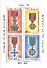 *Romania, LP 1366/1991, Decoratii militare romanesti 1866-1945, bloc dant., MNH foto
