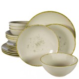 Set farfurii 16 piese, Ivory Stone, Alb Ivoire cu margine aurie