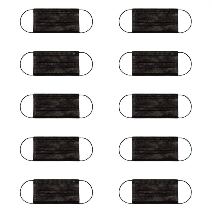 Mască De Protecție, SYNEK, De Unică Folosință, 3 Straturi, Set 10 Bucăți, Negru