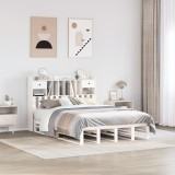 VidaXL Pat cu bibliotecă fără saltea, alb, 160x200 cm, lemn masiv pin