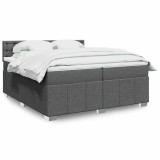 vidaXL Pat box spring cu saltea, gri &icirc;nchis, 200x200 cm, textil