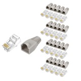 Cumpara ieftin Set 20 bucati conectori retea RJ45 Cat6e ecranati EZ pass through cu pini placati cu aur si 20 bucati mansoane protectie RJ45 pentru cablu UTP sau FTP