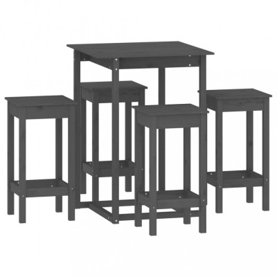 Set mobilier de bar, 5 piese, gri, lemn masiv de pin foto