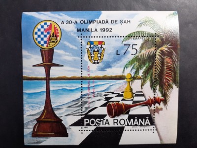 1992 - A30-a Olimpiada de Sah - Manila - colita dantelata - LP1287 foto