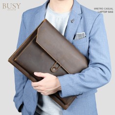 Husa laptop din piele naturala Crazy Horse, Elegance, Slim, Maro
