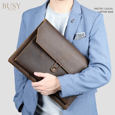 Husa laptop din piele naturala Crazy Horse, Elegance, Slim, Maro foto