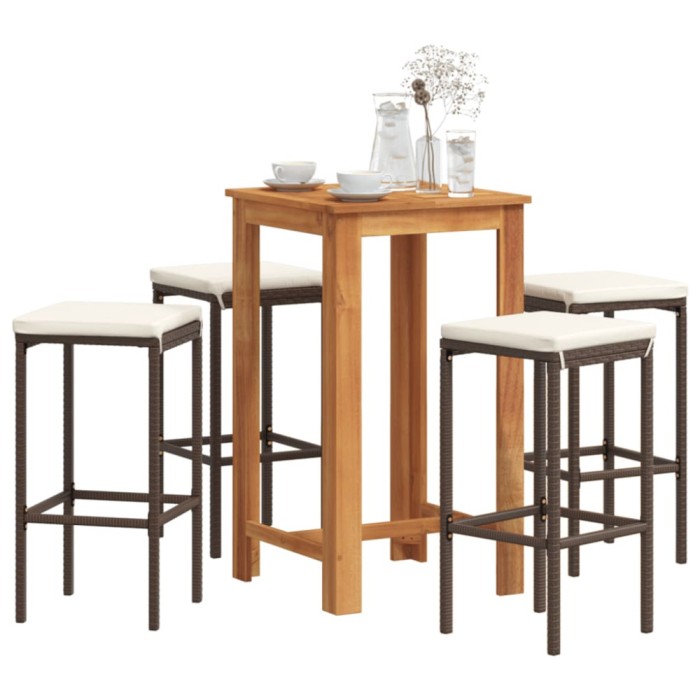 vidaXL Set bar de grădină, 5 piese, maro, lemn masiv acacia/ poliratan 3295269
