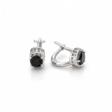 Cumpara ieftin Cercei din Argint 925 Placat cu Rodiu , Solitaire Solid cu Zirconiu Negru E i Galerie Decupata
