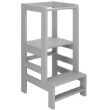Turn de invatare inaltator multifunctional din lemn, platforma reglabila pe 3 inaltimi, 90x39x44 cm, gri Household NewTrend