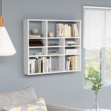 Raft perete alb 90x16x78 cm lemn compozit, 10 compartimente, etajera suspendata