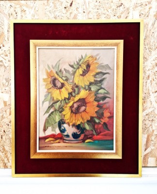 TABLOU ulei pe panza EDUARD NOWAK - Floarea Soarelui anii &amp;#039;60 in Vaza catifea foto