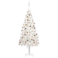 vidaXL Brad Crăciun pre-iluminat artificial, set globuri, alb, 240 cm 3077636