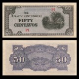 FILIPINE █ bancnota █ 50 Centavos █ 1942 █ P-105b █ UNC █ necirculata