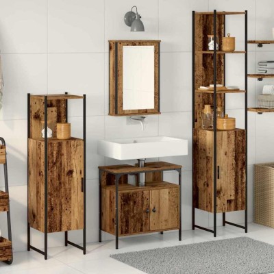 vidaXL Set de mobilier pentru baie din 4 piese - lemn vechi foto
