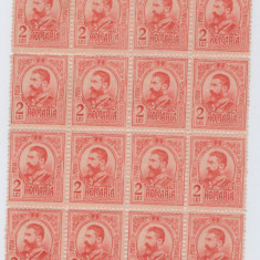 ROMANIA 1908-CAROL I-GRAVATE-Lp 66-2 lei caramiziua-Bloc de 6x4 timbre MNH