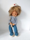 Asistenta / sora medicla - Papusa vintage de fetru si material textil, anii 70, 45cm (Miss Curity Nurse Doll )