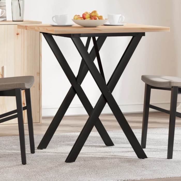 vidaXL Masă bucătărie, cadru X, 70x70x75,5 cm lemn masiv pin și Oţel