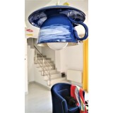 Pendul &bdquo;Trasaturi imperfecte&rdquo; E27, 1x60W, ceasca gigant + farfurie ceramica, albastru