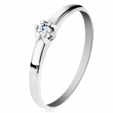 Inel din aur alb de 14K - braţe netede, &icirc;nguste, diamant strălucitor &icirc;n culoare transparentă - Marime inel: 50