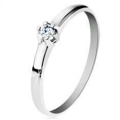 Inel din aur alb de 14K - braţe netede, înguste, diamant strălucitor în culoare transparentă - Marime inel: 50