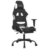 Cumpara ieftin Scaun de gaming cu masaj/suport picioare, negru si alb, textil