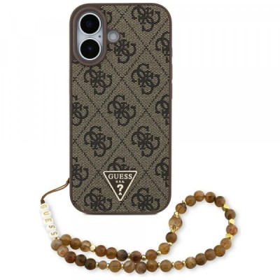 Husa MagSafe pentru Apple iPhone 17, Guess, 4G Triangle Logo Cord Strap, Maro foto