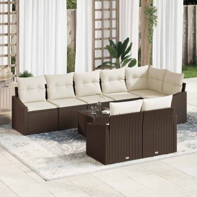 vidaXL Set de canapele pentru grădină 9 pcs Maro Rattan poli 3346778 foto