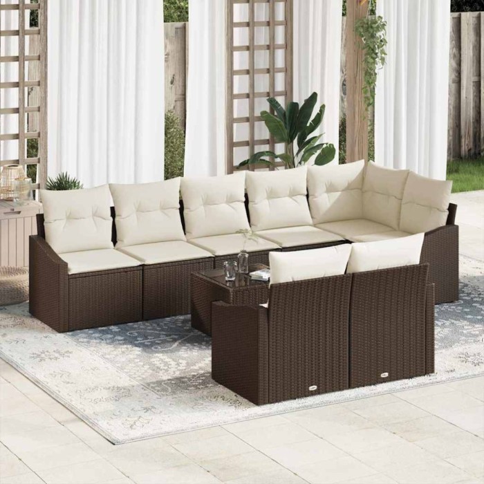 vidaXL Set de canapele pentru grădină 9 pcs Maro Rattan poli 3346778