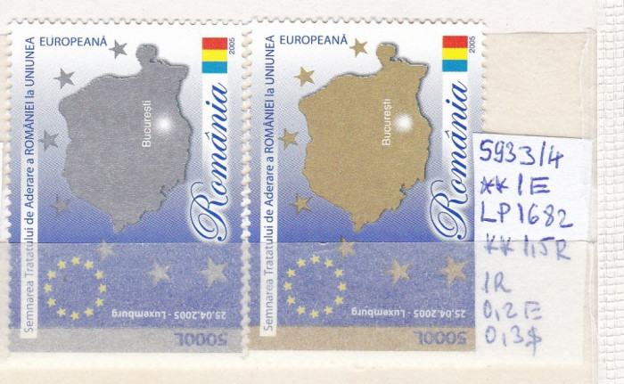 2005 Aderarea Romaniei la Uniunea Europeana LP1682 MNH Pret 0,9+1Lei