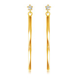 Cercei din aur galben de 14K - be?i?or sub?ire ondulat in spirala, zirconiu transparent, ?tifturi