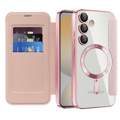 Husa MagSafe pentru Samsung Galaxy S24 FE S721, Techsuit, SmartMag Book, Roz foto
