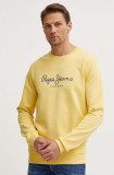 Pepe Jeans hanorac de bumbac SAUL CREW barbati, culoarea galben, cu imprimeu, PM582702