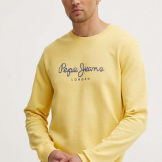 Pepe Jeans hanorac de bumbac SAUL CREW barbati, culoarea galben, cu imprimeu, PM582702