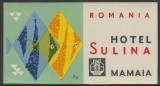 Romania anii 60 - Vigneta de bagaje Hotel SULINA din Mamaia (tip I), ONT Carpati, eticheta hoteliera, promovare turistica