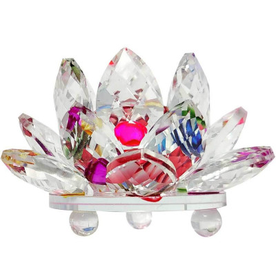 Lotus mixt din cristal de sticlă tip nufăr, obiect feng shui pentru dragoste și armonie, 8 cm foto