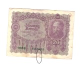 Bancnota Austria 20 kronen 2 ianuarie 1919, circulata, stare buna