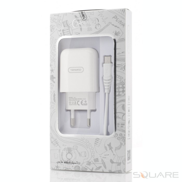 Incarcatoare Retea Tranyoo, V30, 2.4A Charge Kit, USB Type-C Cable, White