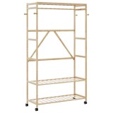 Suport pentru haine cu rafturi si roti 110x40x180 cm bambus