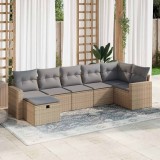 vidaXL Set canapele de grădină, 7 piese, cu perne, bej, poliratan 3325405
