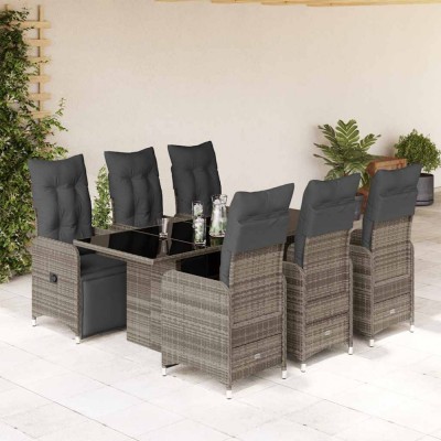 vidaXL Set bistro de grădină cu perne, 7 piese, gri, poliratan 3277171 foto