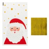 Pungi din Plastic pentru Dulciuri de Crăciun cu Imprimeu Moș Crăciun și Stele, 14x24cm, 25 buc, CMCLASS