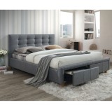 Cumpara ieftin Pat cu spatiu depozitare SL Ascot, matrimonial, cu somiera, lemn masiv, tapitat cu stofa, 160x200, gri