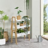 Raft Bambus 3 Nivele [en.casa] Hitra, 85x65x30cm, Ghivece Plante, Interior/Exterior, Stivuibil, Design Modern, Natural/Alb