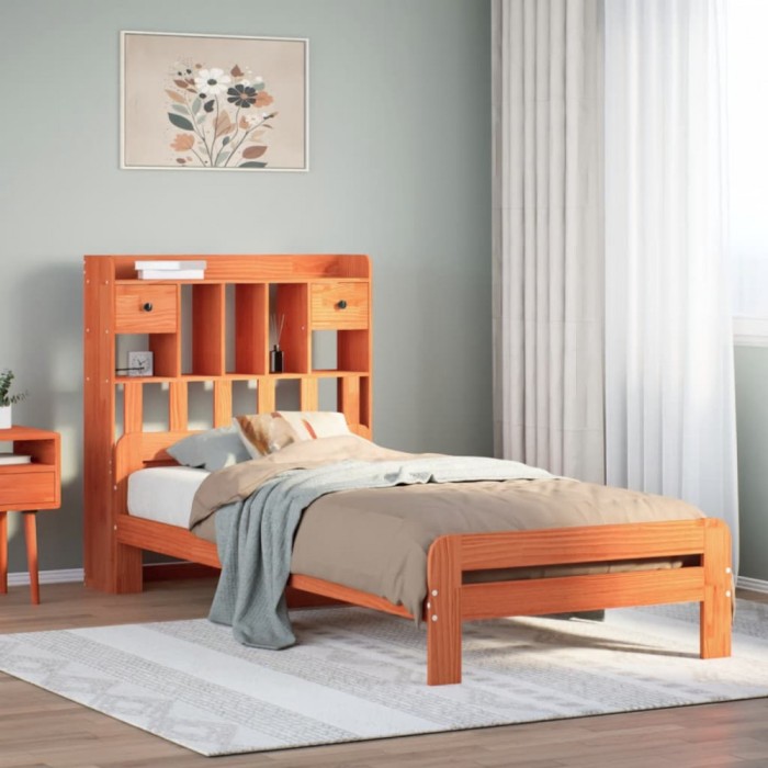 vidaXL Pat bibliotecă fără saltea maro ceruit 75x190 cm lemn masiv pin 3308908