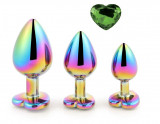 Set 3 Dopuri Rainbow Buttplug, Heart Shape, Piatra Verde, Guilty Toys