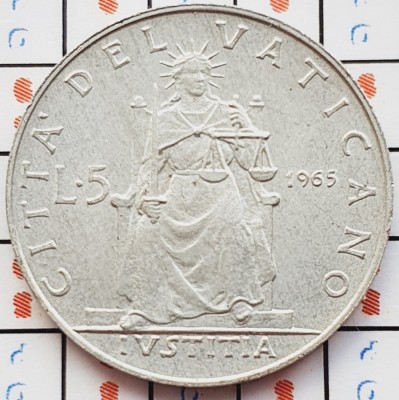 1273 Vatican 5 Lire 1965 Pavlvs VI tiraj 60.000 km 78 aunc-UNC foto
