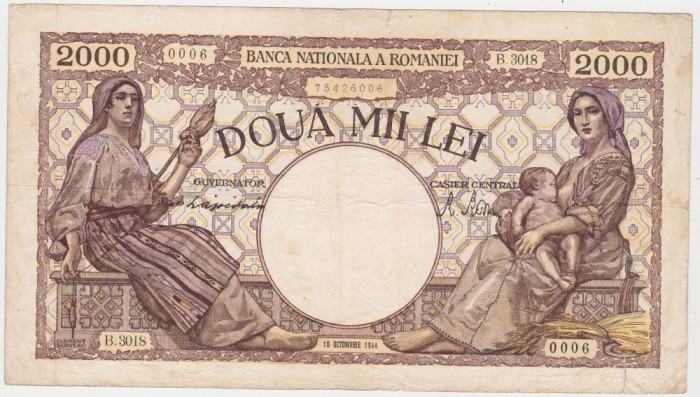 ROMANIA 2000 lei Octombrie 1944 Uzata