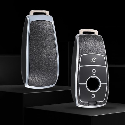 Husa de protectie premium pentru cheie auto Mercedes Benz, Cover Key, Gri - insertii piele foto