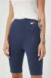 Cumpara ieftin Tommy Jeans pantaloni scurti femei, culoarea albastru marin, cu imprimeu, high waist
