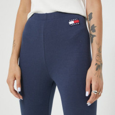 Tommy Jeans pantaloni scurti femei, culoarea albastru marin, cu imprimeu, high waist